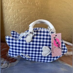 Betsey Johnson Blue & White Gingham Fish Satchel & Crossbody NWT